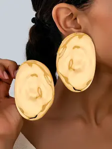 Women's Fashion Stud Earrings, Boho Style Hammered Geometric Oval Silver Color Leopard Print, Daily Wear Holiday Gift