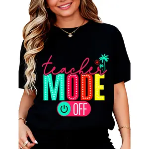 Cotton Teacher Shirts for Women: Last Day of School T-Shirt We Out Teacher Letter Print Casual Short Sleeve Tops