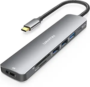 UANTIN USB C Hub 7 in 1 Multiport Adapter with 4K HDMI Dongle, 100W PD, SD/TF Card Reader, 3 USB-A, USBC Docking Station for MacBook Mac Pro/Air, Dell, HP, ASUS, Acer and Other Type C Laptops