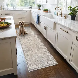 2x6 Hallway Washable Runner Rug : Vintage Soft Kitchen Laundry Runner with Non Slip Backing Farmhouse Entryway Living Room Floor Mat Stain Resistant Carpet for Bedroom Bathroom Distressed Beside Rug