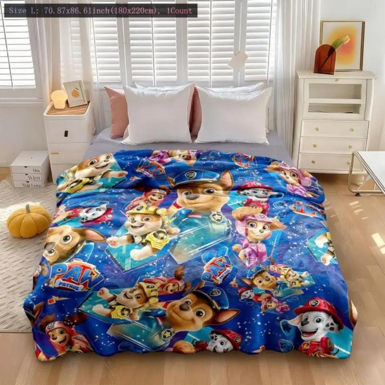 Paw Patrol Kids Blanket Soft Flannel Throw With Cartoon Puppy Print Lightweight Cozy Plush For Bed Sofa Travel All Seasons Toddler Boys Girls Birthday Holiday Gift Cute Decorative Blanket