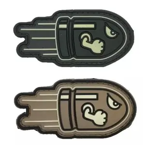 Angry Flying Bullet Tactical Patch [2 PC Bundle - Grey/Tan -3D-PVC Rubber-3.0 X 1.5 ] for Backpacks, Range Bags, Clothes, Hats, and More