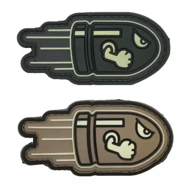Angry Flying Bullet Tactical Patch [2 PC Bundle - Grey/Tan -3D-PVC Rubber-3.0 X 1.5 ] for Backpacks, Range Bags, Clothes, Hats, and More