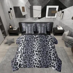 Blue Grey Cheetah Ombre Fur 7 Piece Bedding Set,| Leopard Print Comforter Set with Sheets Women Men Adults Bed in A Bag Wild Animal Skin Pattern Bed Sets, Bed Comforter Set