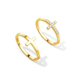 FUNSANNY Cross Gold Rings for Women  Dainty Trendy Stackable Ring Thin Cz Cross Finger Rings for Women Non Tarnish Simple Statement Rings Size 5-10