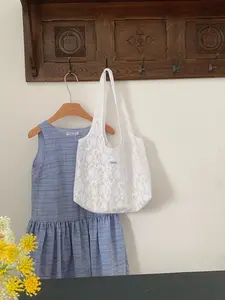 Korean Style Cute Lace Bag for Women, Large Capacity Embroidered Shoulder Tote, Versatile Commute Crossbody Bag, Elegant and Practical
