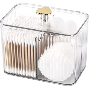 Qtip Holder Dispenser 3-Section Clear Bathroom Organizer Jar 3 Grids Cotton Swab/Pad/Ball Holder Container Cosmetics Storage for Vanity