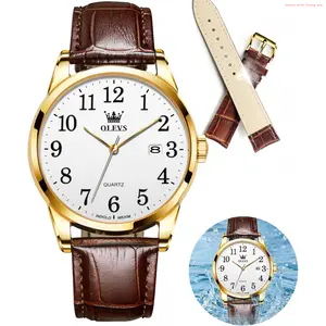 Fashion Brand OLEVS Watch Men Mens Watches Watches for Men Leather Band Classic Brown Leather Watch Men, Analog Watch Men, Black Mens Leather Watch, Dress Waterproof Large Face Mens Watch,Relojes para Hombres Watch