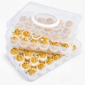 Deviled Egg Containers with Lid, 2-Layer Plastic Detachable Deviled Egg Carrier with Handle for 48 Eggs, Clear Storage Tray for Refrigerator, Party, Kitchen, Picnics, Thanksgiving Essentials