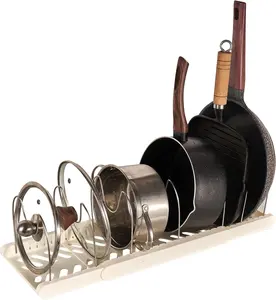 Expandable Pot and Pan Organizers Rack, Stainless Steel Adjustable Dividers, Pot Lid Holder, Kitchen Cabinet Organizer and Storage, 12'-23.2' Wide (GJ02-2)