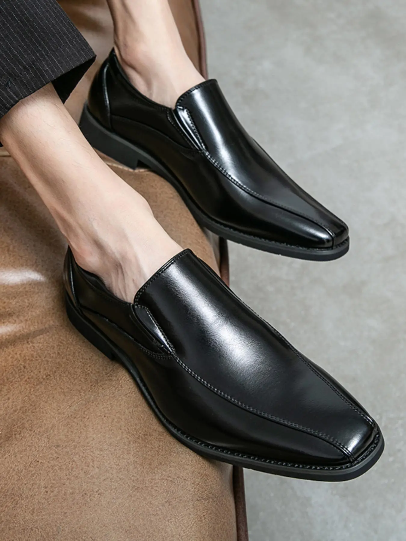 Men's Business Solid Color Slip-on Loafers, Fashionable Comfortable Flat Shoes for Work Office, Male All-match Commuter Shoes for Daily Wear, Boy