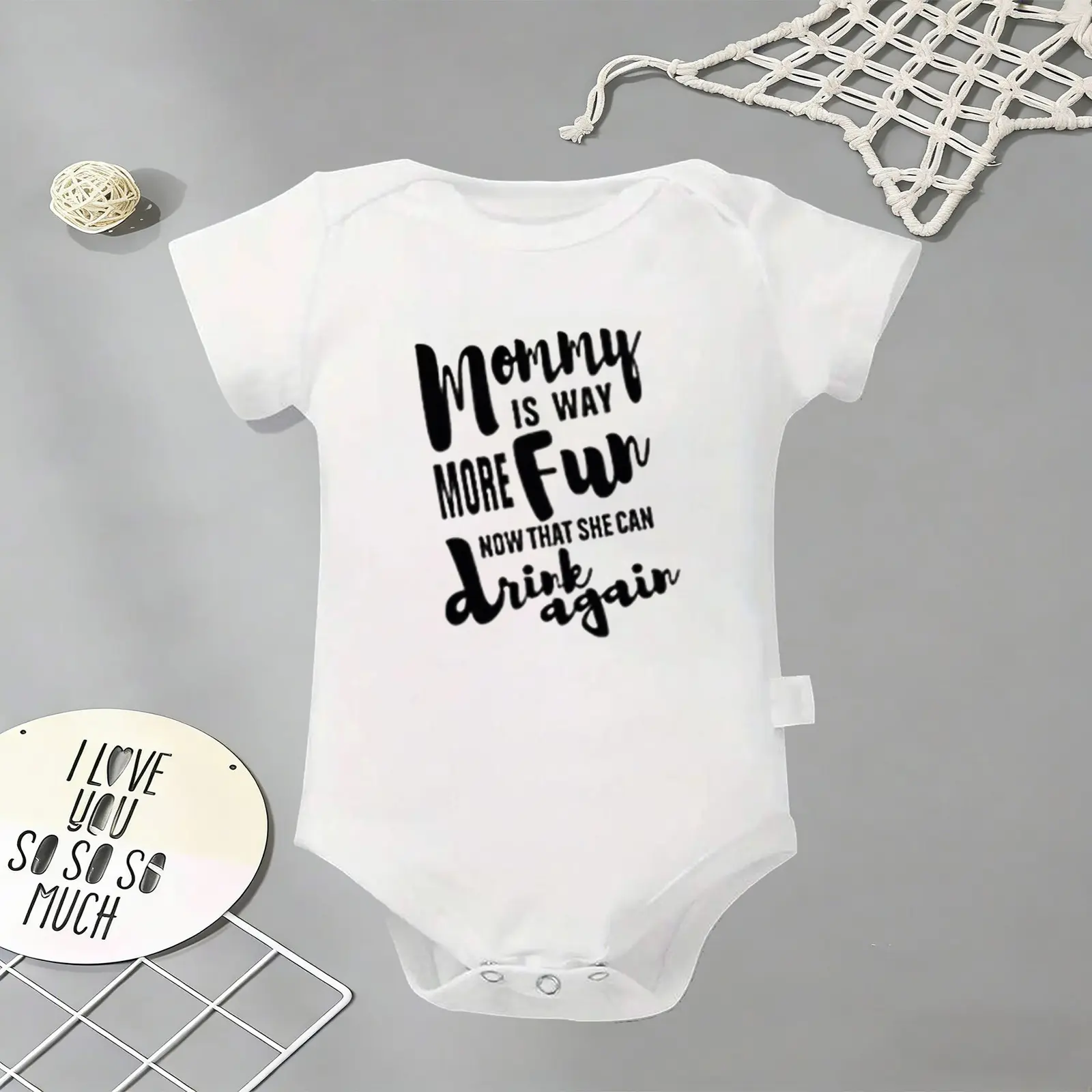 Mommy Is More Fun Now Cheers To Post Baby Sips Baby Bodysuit, Funny Infant Newborn Clothes 100% Cotton Jumpsuits Baby Boys Girls Casual Rompers Baby Gift Baby Short Sleeves Onesie Clothes Letter Pattern Baby Outfit for Outdoor Indoor