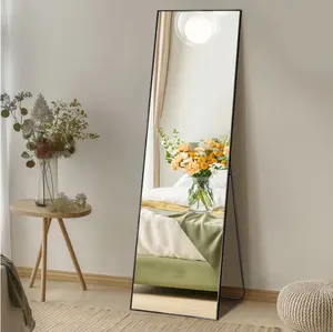 64"x21" High-Quality Full Length Mirror, Aluminum Alloy Frame Ensures Stability, Standing Design for Bedroom, Black
