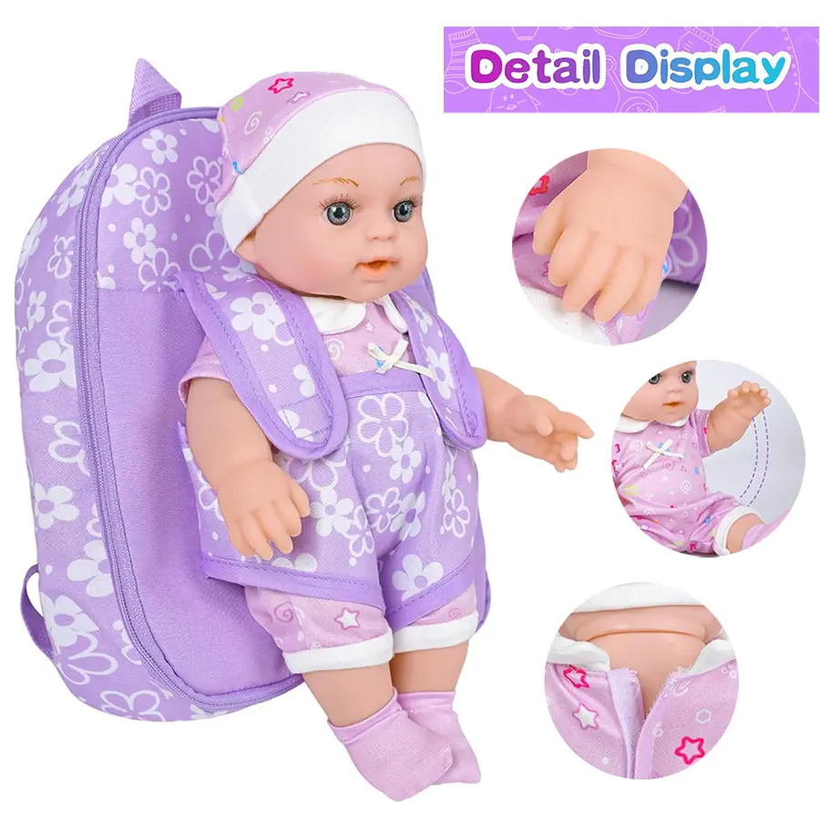 12-inch Reborn Baby Doll with Matching Purple Outfit，Paired with Backpack， Halloween/Thanksgiving / Christmas gifts Dress Up Dolls Lifelike Newborn Doll