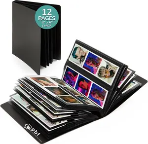 Photo Booth Album | 2x6 Photo Album w/Picture Sleeves | 2x6 Strips Memory Book | Photo Strip Album | Wedding Photo Album for Photo Booth Pictures | 12 Pages, Holds 48 Photos (Black, 1-Pack)