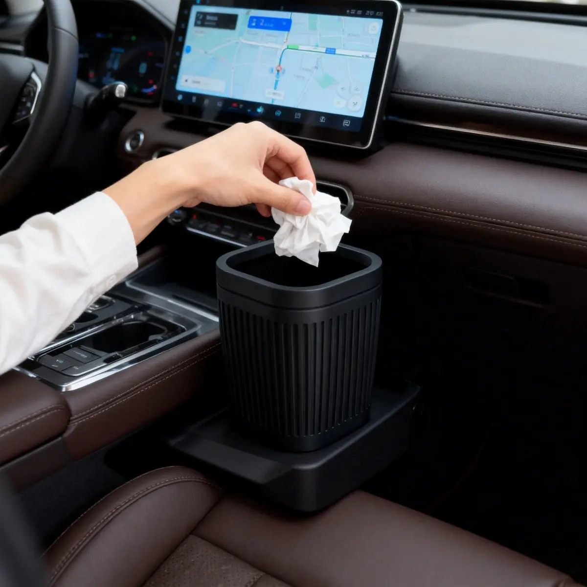Mini Car Trash Can with Lid, 3D Printed Style Portable Garbage Bin for Vehicle Interior, Compact Auto Trash Container for Car Cup Holder Door Pocket Office Desk Kitchen Storage, Stylish Leak Resistant Waste Basket Vehicle Interior Accessories