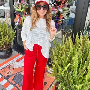 Umgee Red and White Lounge Pants for Comfortable Everyday Wear