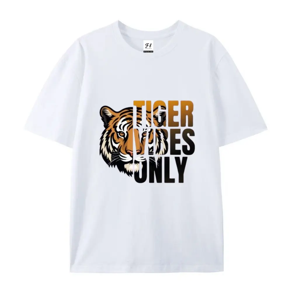Men's 100% Cotton Crew Neck Short-Sleeve Tee - Menswear Round Neck with Bold Tiger Head Graphic, Retro Casual Jungle Streetwear Gift for Tiger Lovers