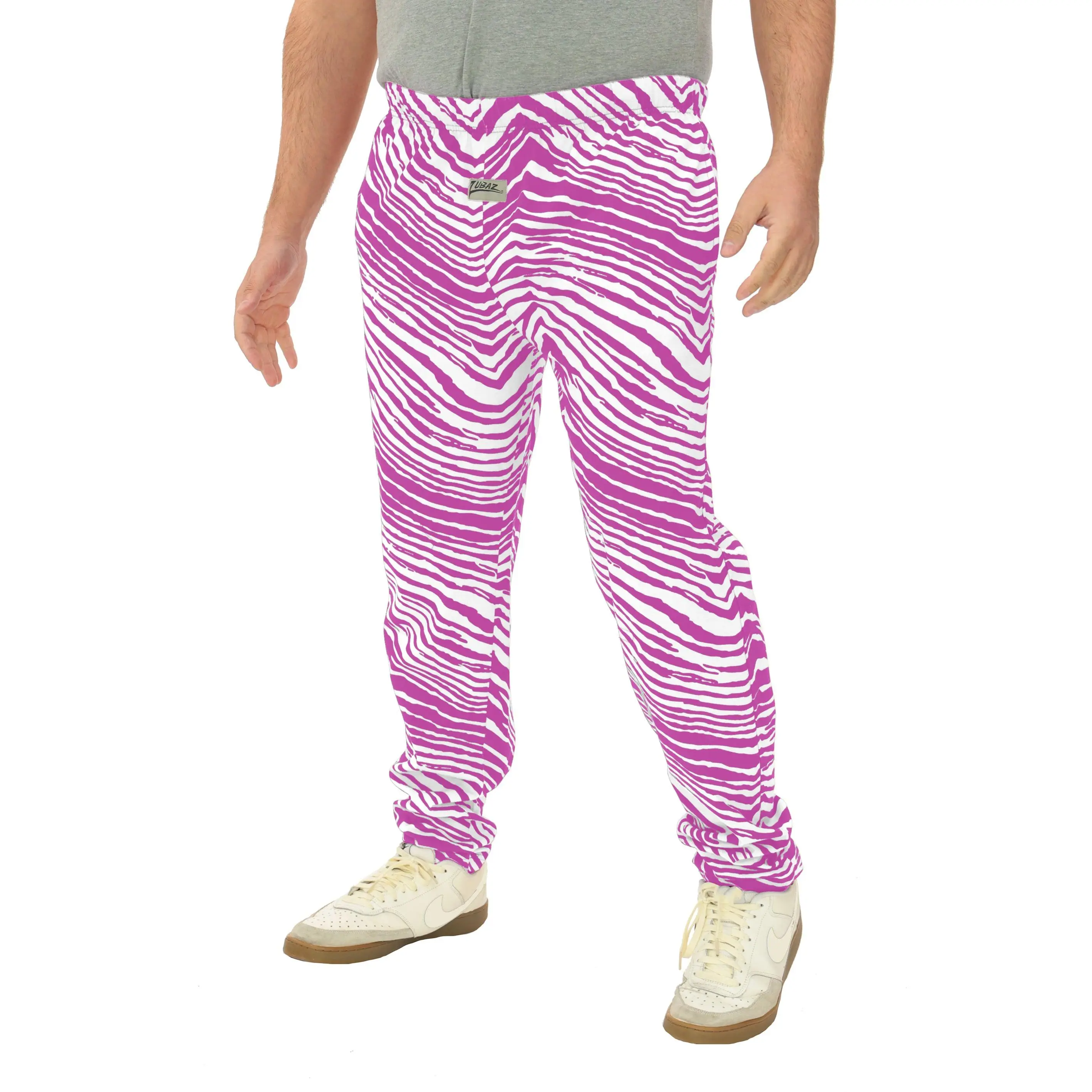 Zubaz Adult Unisex Z88 2 Color Zebra Pants, FLUORESCENT PINK/WHITE