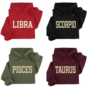 [Full 12 Zodiac Collection] Minimalist Zodiac Hoodie – Astrology Sign Crewneck, Cozy Horoscope Pullover With Bold College Letter Design, Perfect Gift For Zodiac Lovers, Birthday Gifts