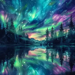 Aurora Scenery DIY Diamond Art Painting Kit, Full Set Diamond Mosaic Craft, Beginner Friendly Home Wall Decor Hanging Canvas Gift