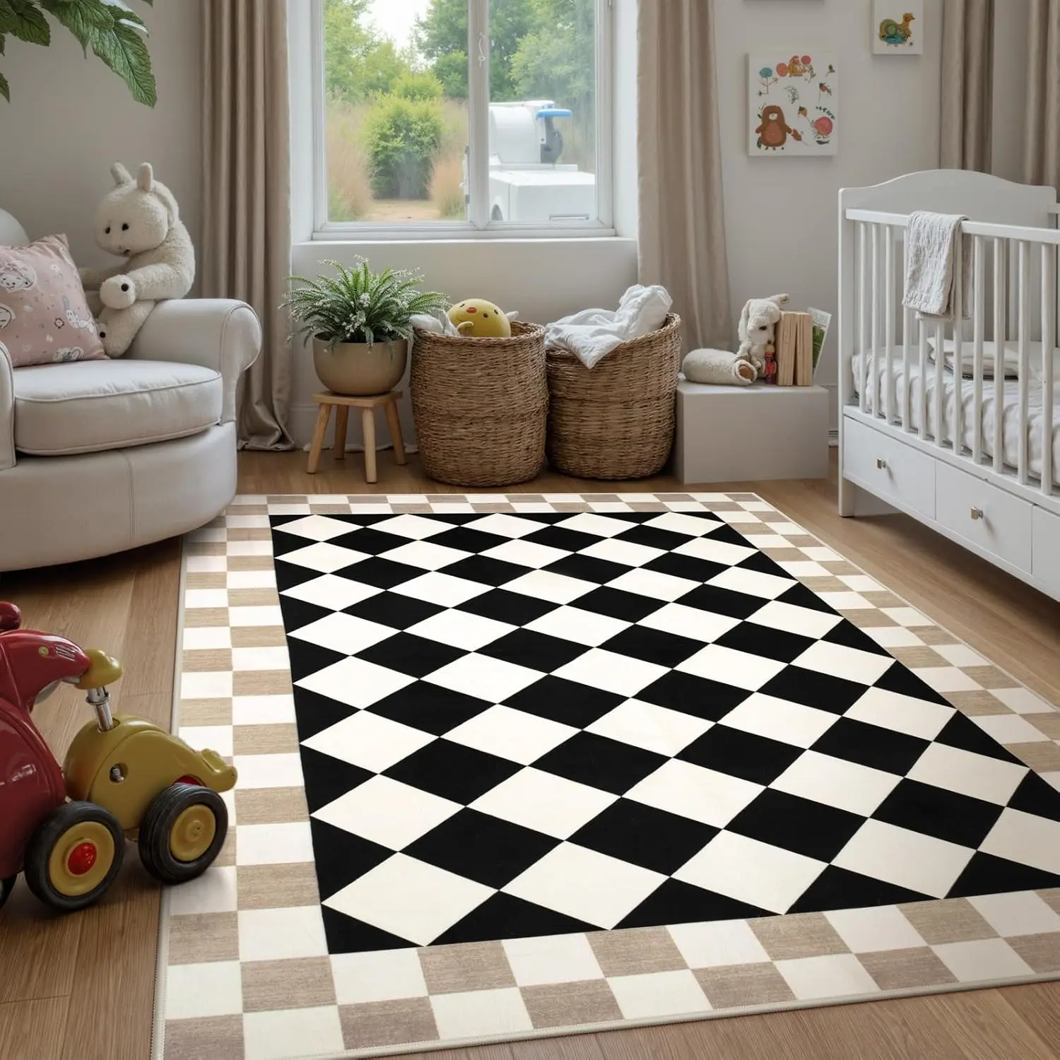 Geometric Chessboard Design Carpet, Large Living Room Bedroom Rug, Foldable Non-Slip Washable Plush Mat, Home Decor, Geometric Area Rug