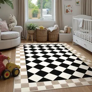 Geometric Chessboard Design Carpet, Large Living Room Bedroom Rug, Foldable Non-Slip Washable Plush Mat, Home Decor