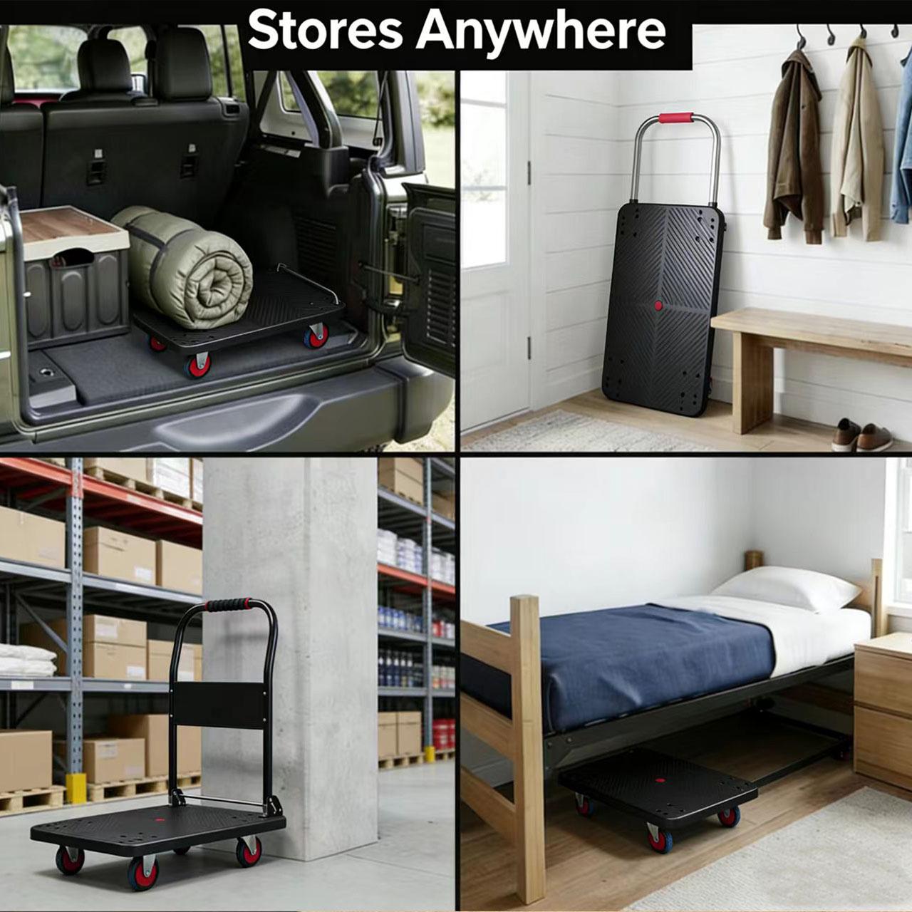 Heavy-Duty Foldable Hand Truck | 820 lbs Load Capacity, Steel Tube Structure, 360° Dual-Axis Rotating Casters, Ligand Portable, Quiet and Durable, Suitable for Outdoor, Home, Warehouse, Multi-Purpose Transport, Stylish Black Design