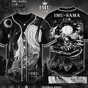 Imu Sama Anime Jersey – Black White Baseball Shirt, Minimalist Design, Comfortable Streetwear, Perfect Daily Outfit for Men Women
