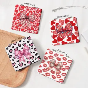 Y2K Style Love Bow Red Lip Pattern Portable Makeup Mirror Easy to Fold Mini Handheld Makeup Mirror Flip Square Touch-up Mirror Suitable for All Scenes Valentine's Day New Year's Gift for Couples and Couples Souvenirs
