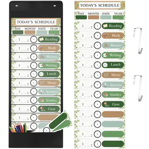Back to School Reusable Daily Schedule Pocket Chart for Classroom Organization 13-16 Pocket Visual Scheduling Chart with Double-Sided Cards & Hooks Set, Classroom Set Up Homeschool Decor Pocket Chart for Kindergarten Primary Teacher Homeschool Mom