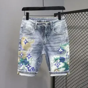 workout clothes men Summer 2024 New Fashion Trend Printed Stretch Cotton Shorts Men's Casual Sashimi Comfort High Quality Plus-Size Denim Shorts comfortable short