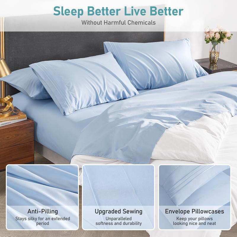 VIPfree FallFreshness Breathable & Cooling Sheets  Hotel Luxury Bed Sheet Set Extra Soft  Deep Pockets  Easy Fit Oeko Tex