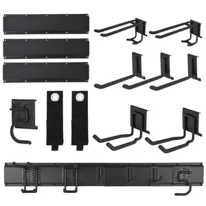Garvee 48" Garage Tool Organizer Wall Mount, Heavy-Duty Garden Tool Storage Organization System with 8 Adjustable Hooks & 2 Straps for Garage Basement Yard Shed (13 Pcs) Black