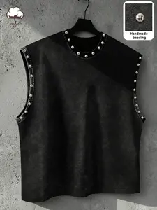 Men/Women Distressed Black Studded Sleeveless Vest, Y2K Gothic Casual Top, for Streetwear, Menswear