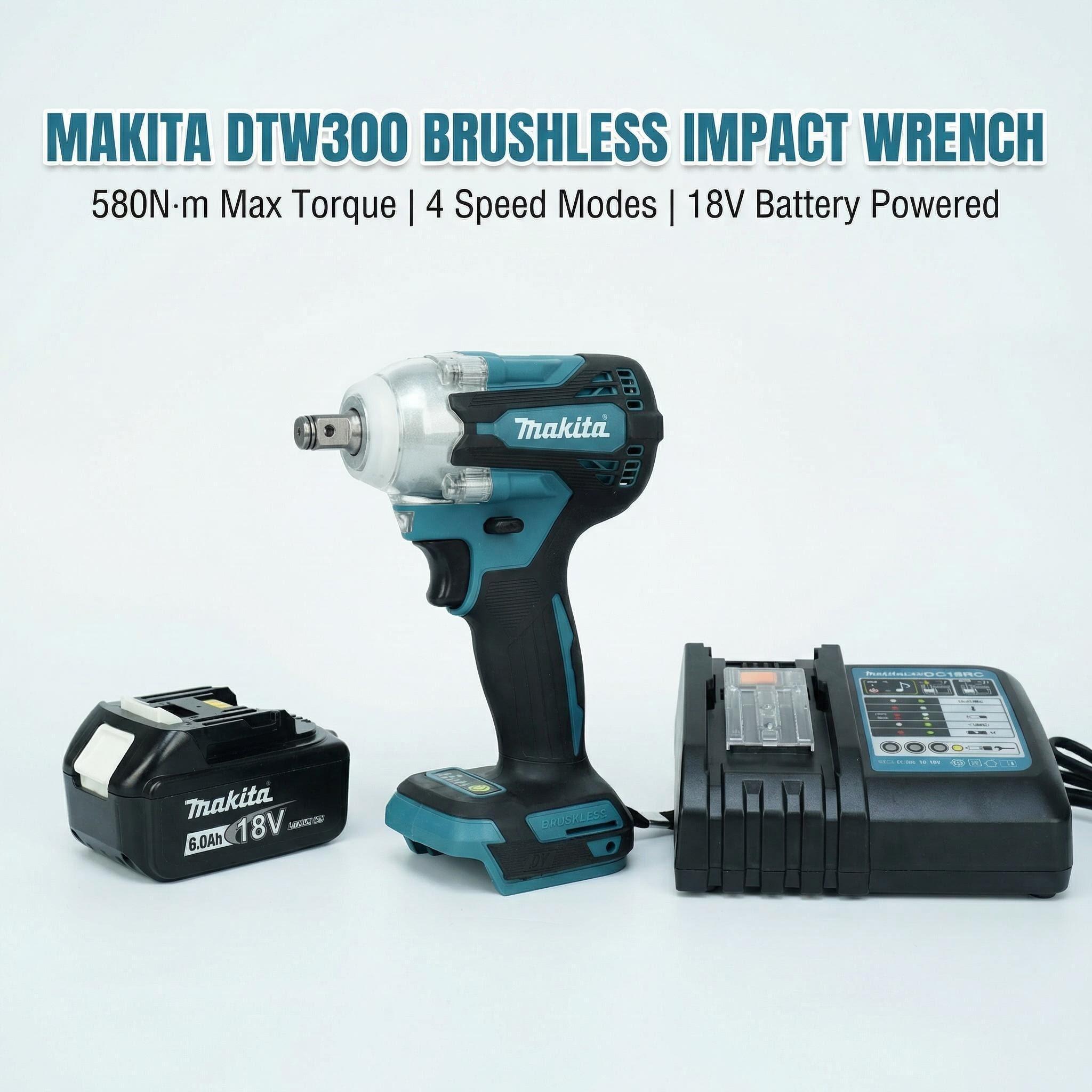 Makita DTW300 18V Brushless Impact Wrench With Battery Charger for Heavy Duty Fastening Electric Wrench Durable