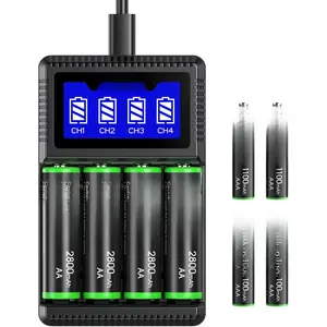 Rechargeable  AAA  with Charger, High Capacity Low Self Discharge 2800mAh   4 Pack & 1100mAh AAA  4 Pack with 5V 2A USB Fast   AAA  Charger