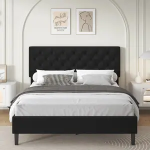 Bed Frame, Upholstered Bed Frame With Button Tufted Headboard, PU Leather Bed Frame With Adjustable Headboard, No Box Spring Needed, Easy Assembly, White/ Black/ Pink/ Blue/ Green, Twin/ Full/ Queen * Bed Frame Queen Queen Bed Frame
