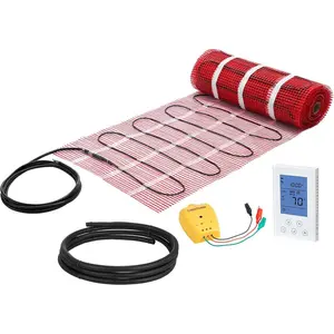VEVOR 90 sqft Self-Adhesive Mesh Floor Heating Mat System, 120V Electric Radiant Heated Floor System, with Smart Control Thermostat & Alarm, Easy Installation for Tile, Stone, Vinyl