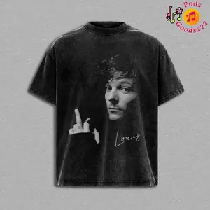 Louis Tomlinson Retro Portrait Vintage Shirt, Acid Wash Indie Pop Graphic Tee, Heavyweight Oversized Streetwear Outfit for Music Fans ZVR