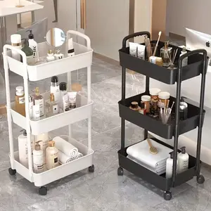 3 Tier Storage Cart With Wheels Multi-Purpose Rolling Organizer Cart Easy Assembly Plastic Service Cart Durable Mobile Organizer Shelf Household Essentials Must Have