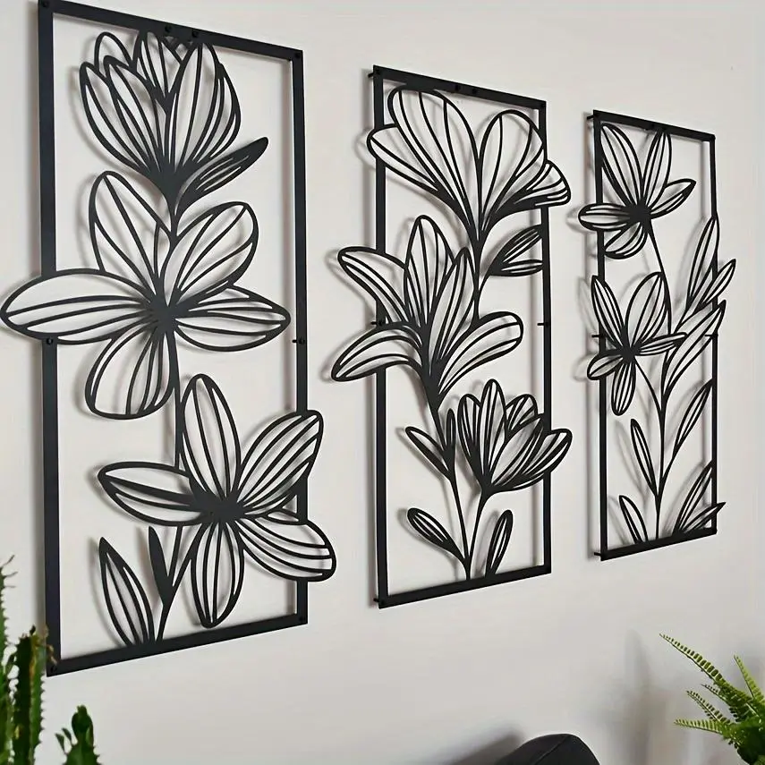 Metal Flower Design Wall Decor, Aesthetic Wall Decor, 3 Counts/set Metal Wall Art, Wall Hanging Decor for Home Living Room Bedroom Dormitory Garden Balcony Modern Home Decoration, Decoration Items