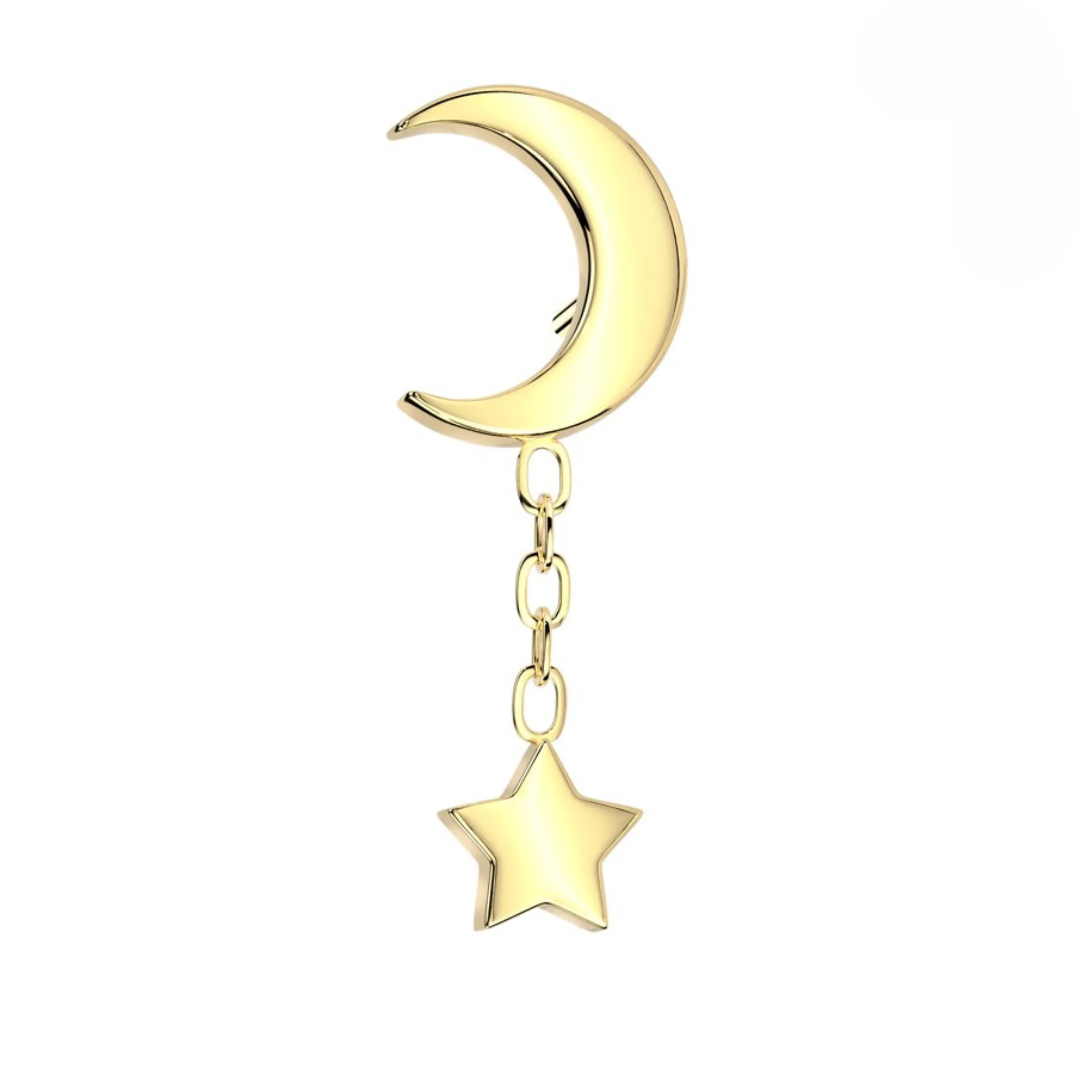 Dangle Moon & Star Titanium Threadless Push In Top Hypoallergenic Durable Labret Flatback Piercing Jewelry