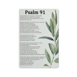 Psalm 91 Wall Art Decor, Christian Bible Verse Sign with Elegant Green Leaf Design, Inspirational Scripture Gift for Prayer Room Home Office Bedroom, 8x12 Inch humorous poster religious aluminium