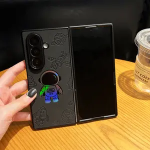 High-End Astronaut Design Samsung Galaxy Z Fold7/6/5/4 Smartphone Case, Anti-Slip Shockproof Protection Cover, Premium Quality Pressed Leather Phone Shell, Accessories