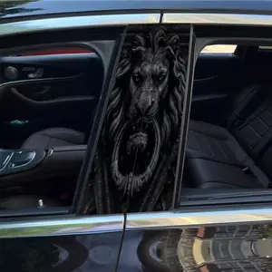 Pack of 2, Black Luxury Lion Head Relief, Vinyl Car Stickers on Car Windows, Easy to Paste and Remove, Durable PVC Stickers for Glass, Metal, Plastic Surfaces, Bumper Protector, Fantasy Theme, Rectangle Shapes, Car Decals, Car Decorative Sticker