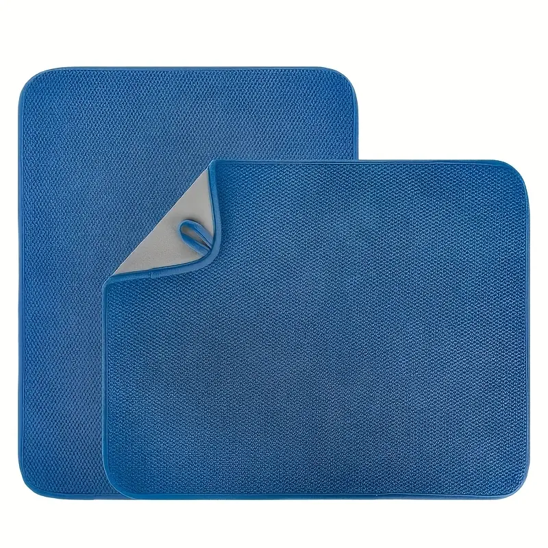 2/4/6 Pack Heavy-Duty Microfiber Dish Drying Mat - Ultra Absorbent Non-Slip Dishwasher Dish Drainer Pad, Blue & Grey Dishwasher Rack Mat for Kitchen Countertop, Sink, Dishwasher (Bulk Pack) - Fast-Drying Drying Pad