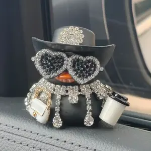 Diamond Rubber Duck Car Interior Decoration, Fashion Shiny Small Duck Dashboard Ornament, Funny Office Gift, Cool Car Accessories