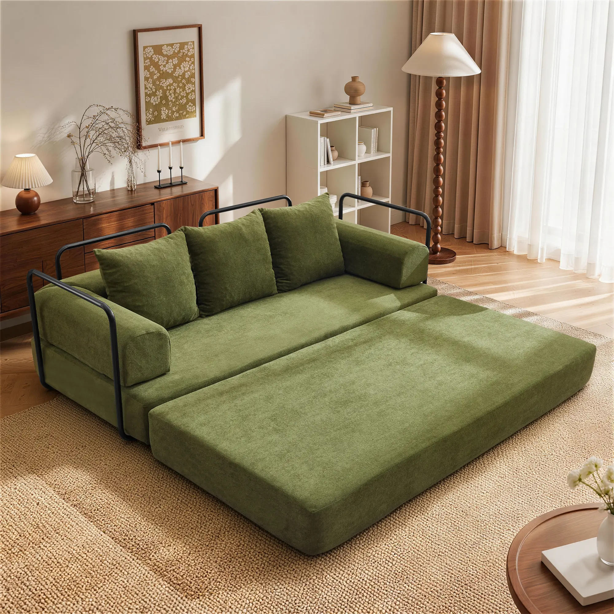 Korser[1-2 Packages] 76"Convertible Sleeper Sofa Bed with 4 Pillows,5-in-1 Corduroy Futon Couch for Small Spaces, Boneless Couch FloorModular Sofa with Fixed-Shape Frame, For Guest Bed & Kids Play Area with Washable Cover,teddy sofa for Adults,No-Assembly