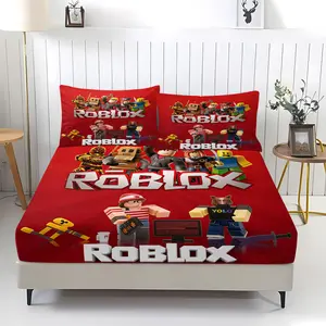 ROBLOX Patterned Fitted Sheet,Home Bedding Set,Including 1 Bed Sheet and 2 Pillowcases,Anti Slip Dust Cover Suitable for Bedrooms and Guest Rooms,Suitable for Personal Use or Gift Giving